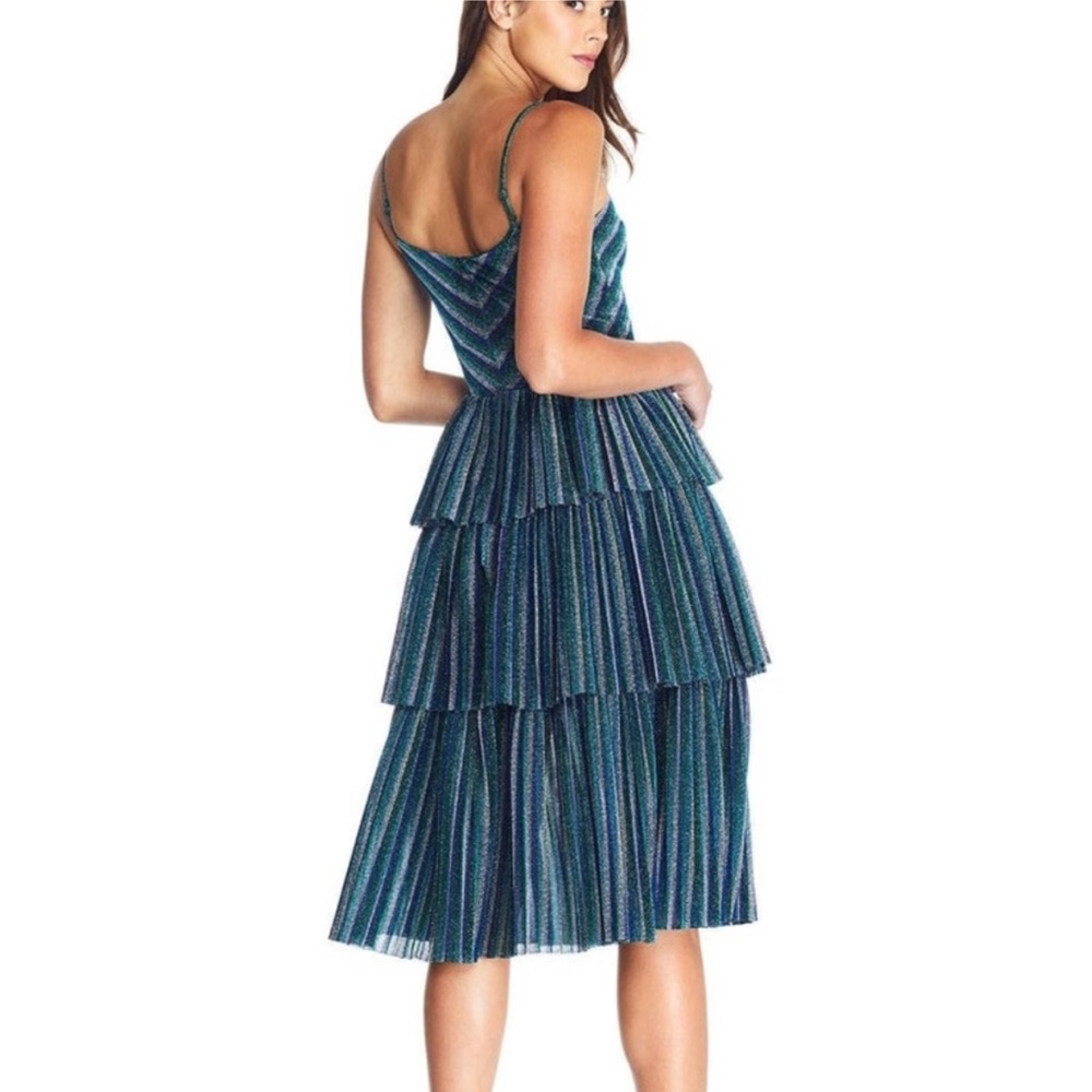 Dress the Population Green Pleated Tiered Midi Sundress